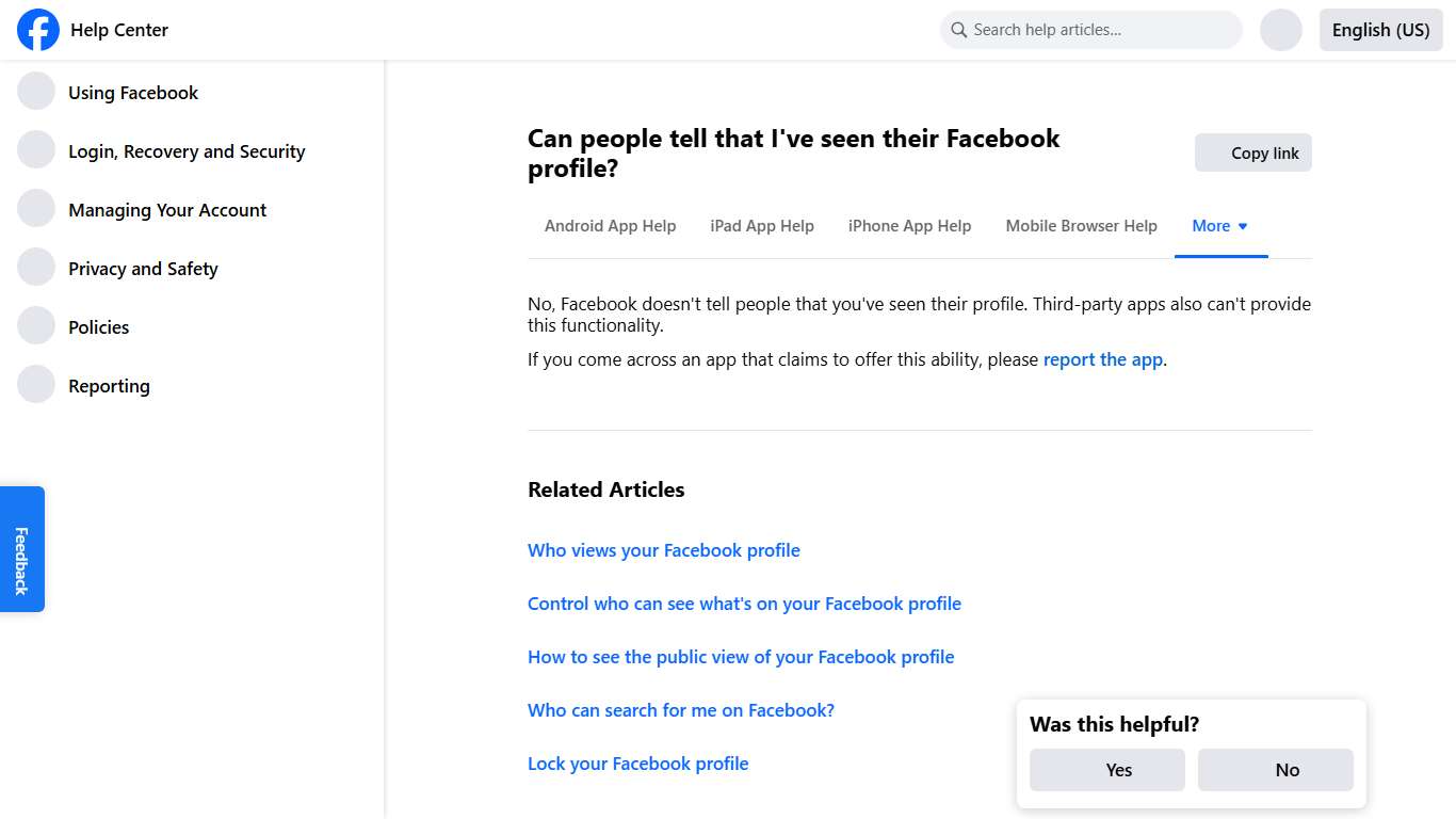 Can people tell that I've seen their Facebook profile? | Facebook Help Center